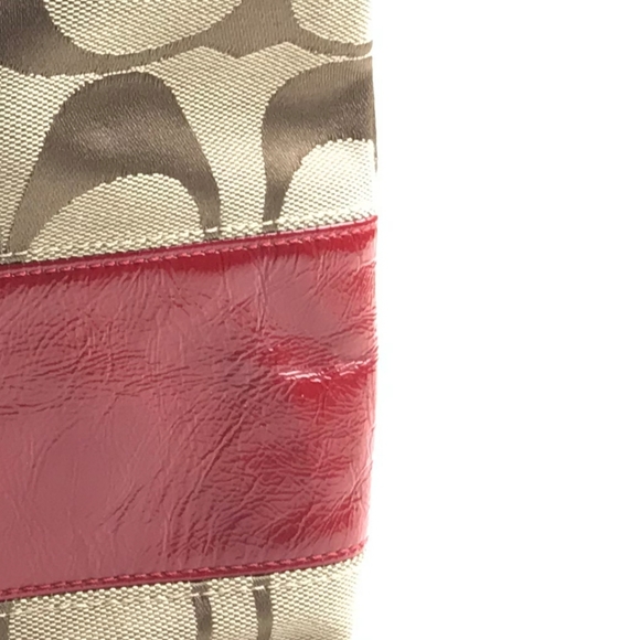 Coach Handbag Red Leather & Tan Canvas - Picture 5 of 5